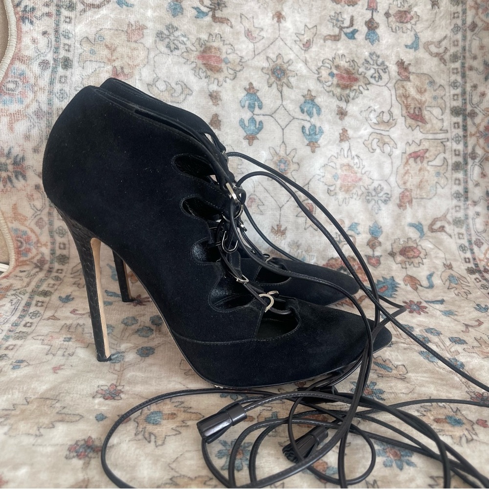 Brian Atwood Black Heeled Lace Up Booties